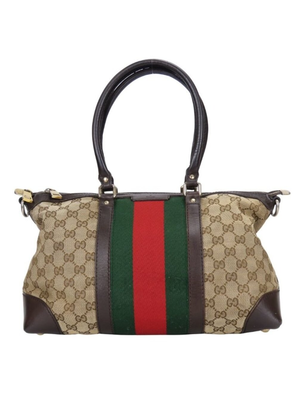 Gucci Handbag Sherry Line GG Canvas Leather Beige Dark Brown